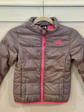 The North Face Taupe Puffer Jacket with Pink Accents